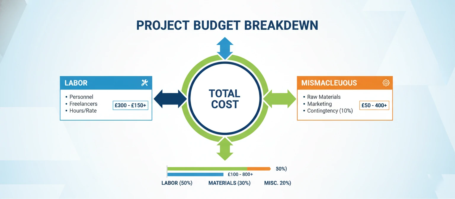 Budget breakdown infographic showing cost factors and typical price ranges