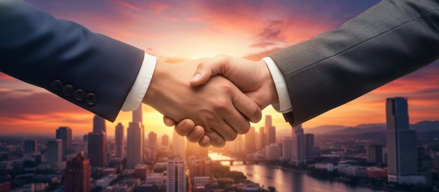 Business professionals shaking hands symbolizing trust and reputation in corporate world