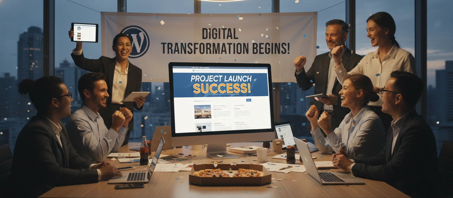 Celebration of successful WordPress website launch