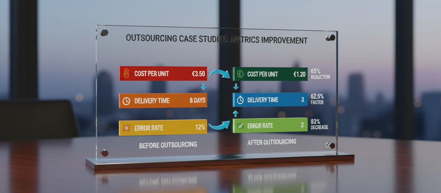 Chart showing before and after metrics for outsourcing case studies