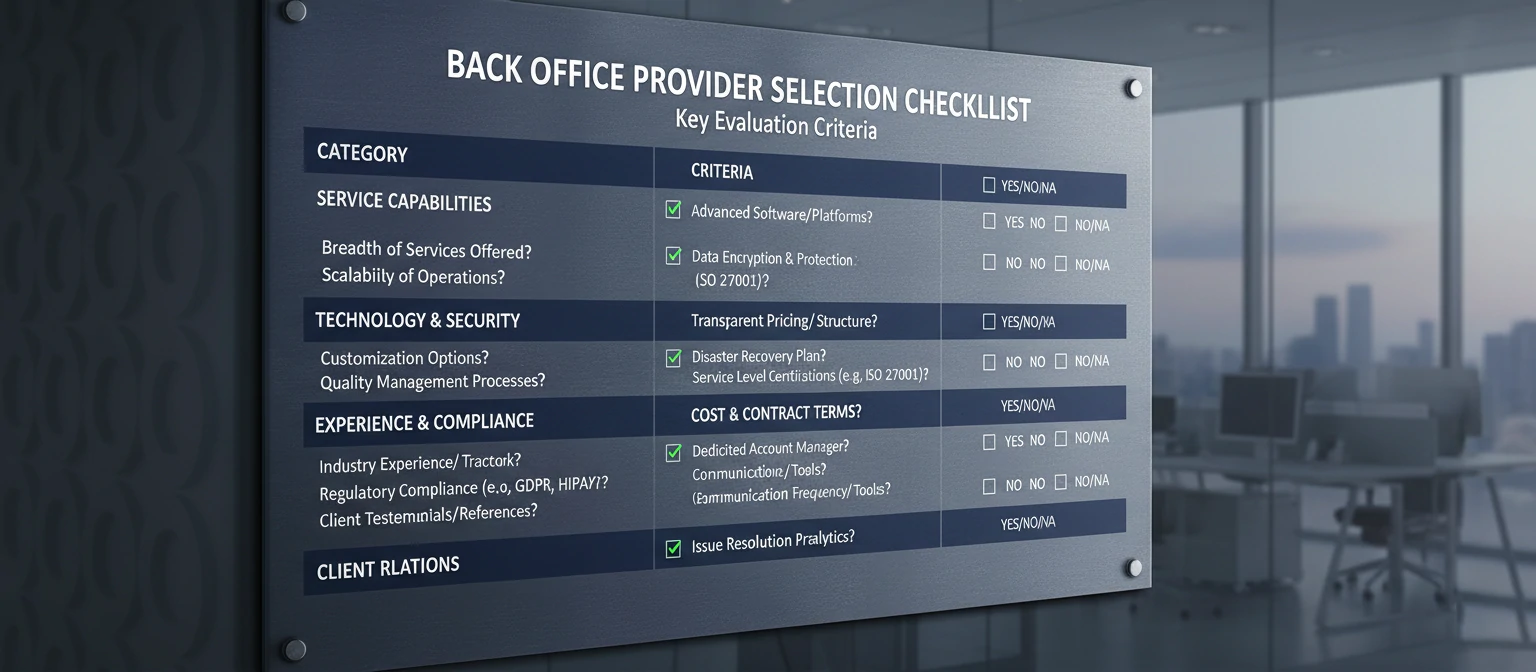 Checklist for evaluating back office service providers