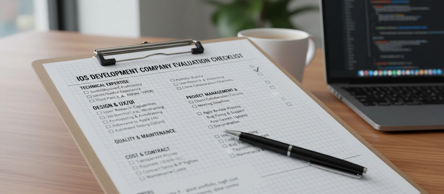 Checklist graphic for evaluating iOS development companies