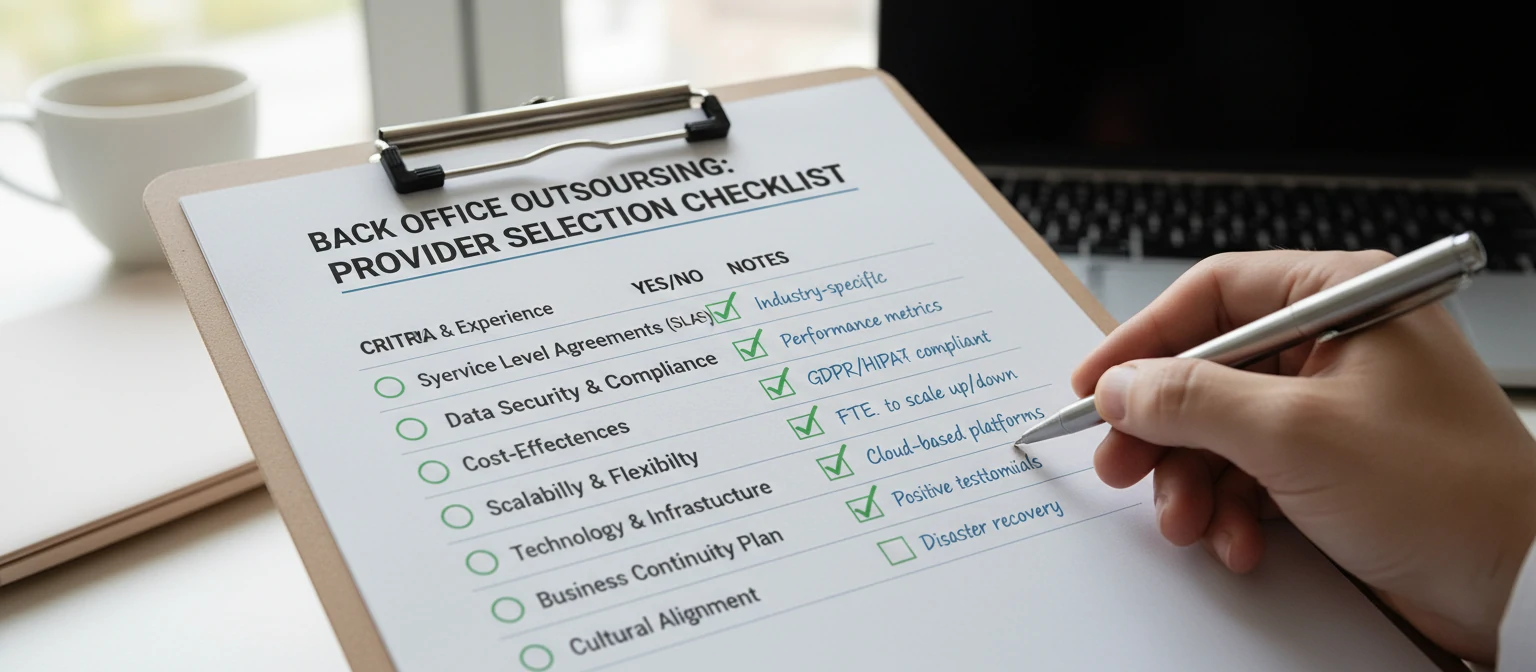 Checklist graphic for selecting a back office outsourcing provider