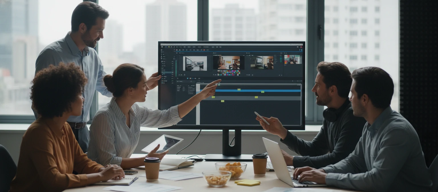 Client and agency team reviewing video edits together