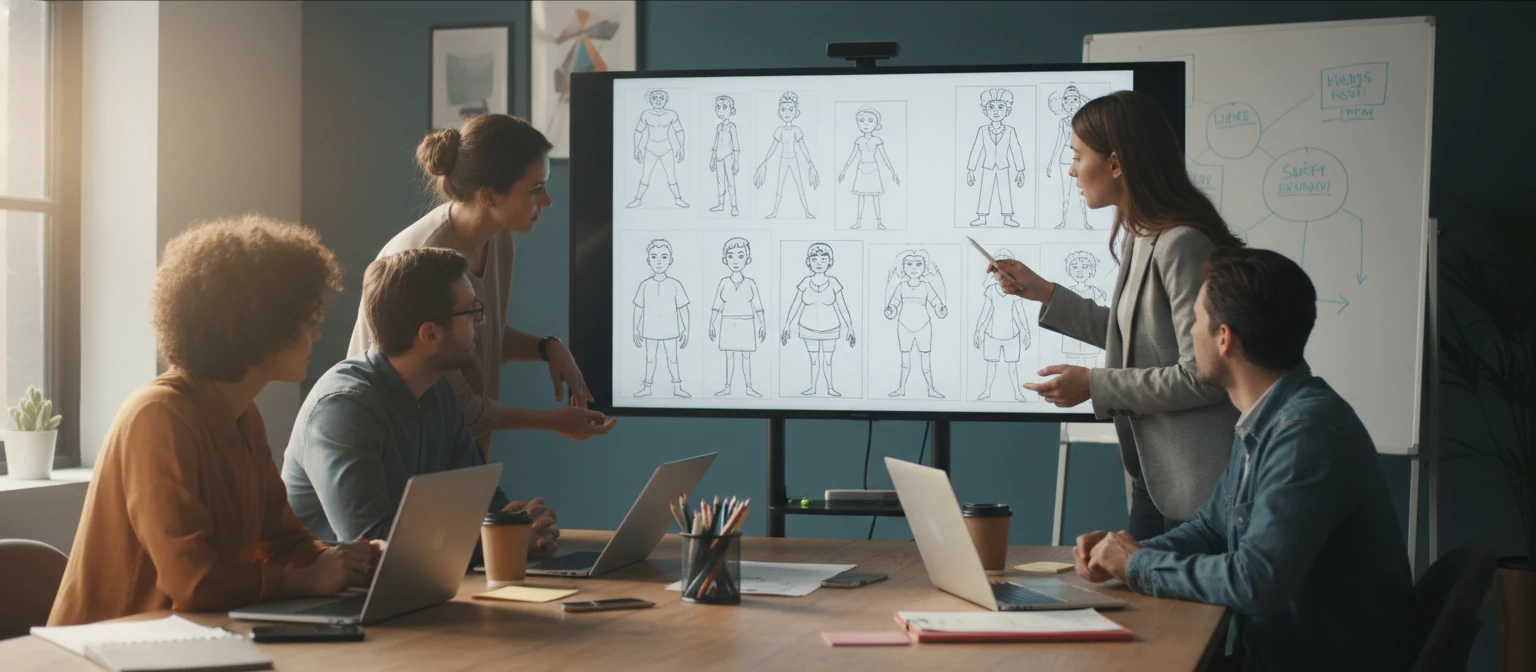 Client and animation team in collaborative meeting