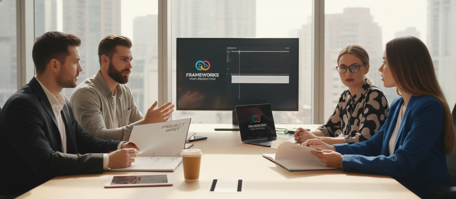 Client meeting with video editing agency representatives