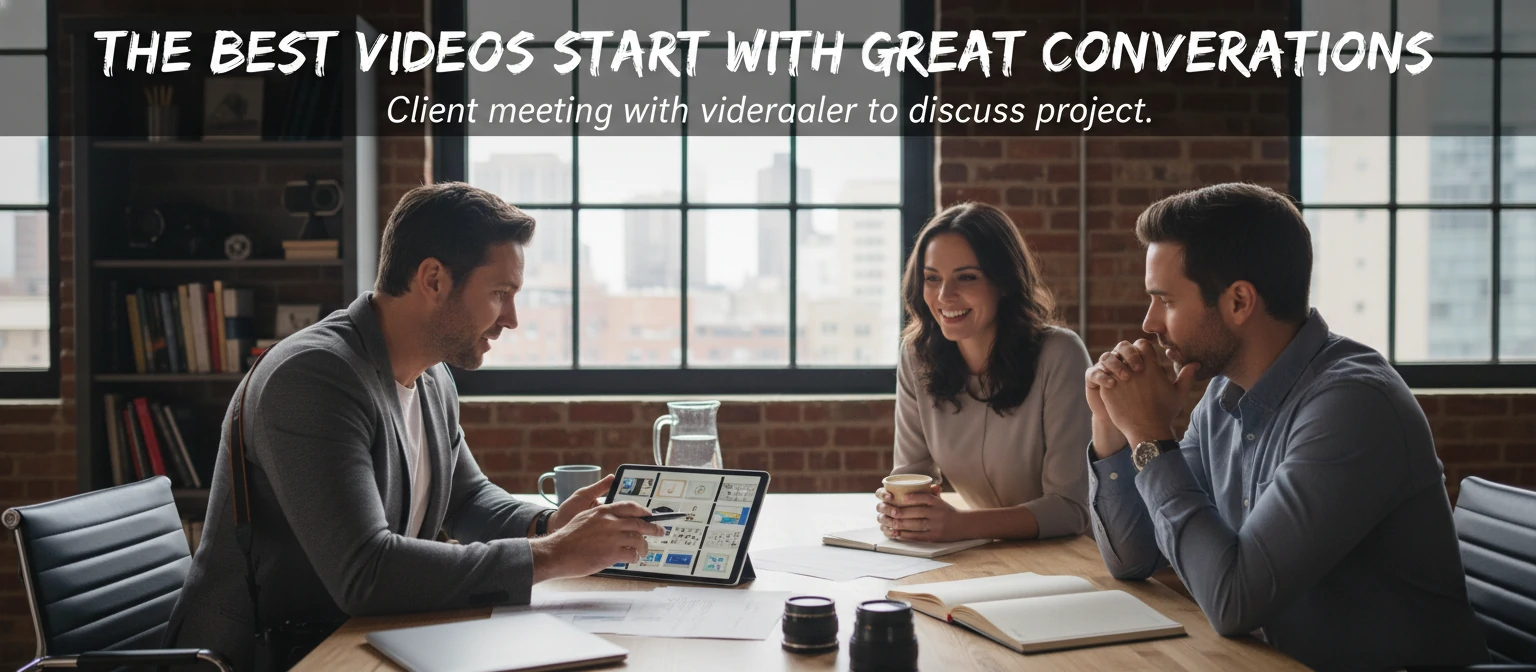 Client meeting with videographer to discuss project