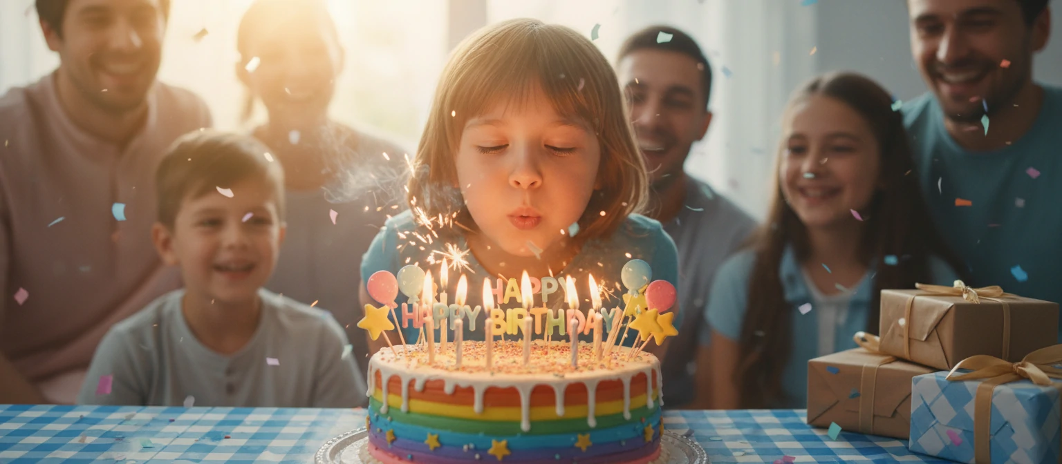 Colorful birthday cake with candles
