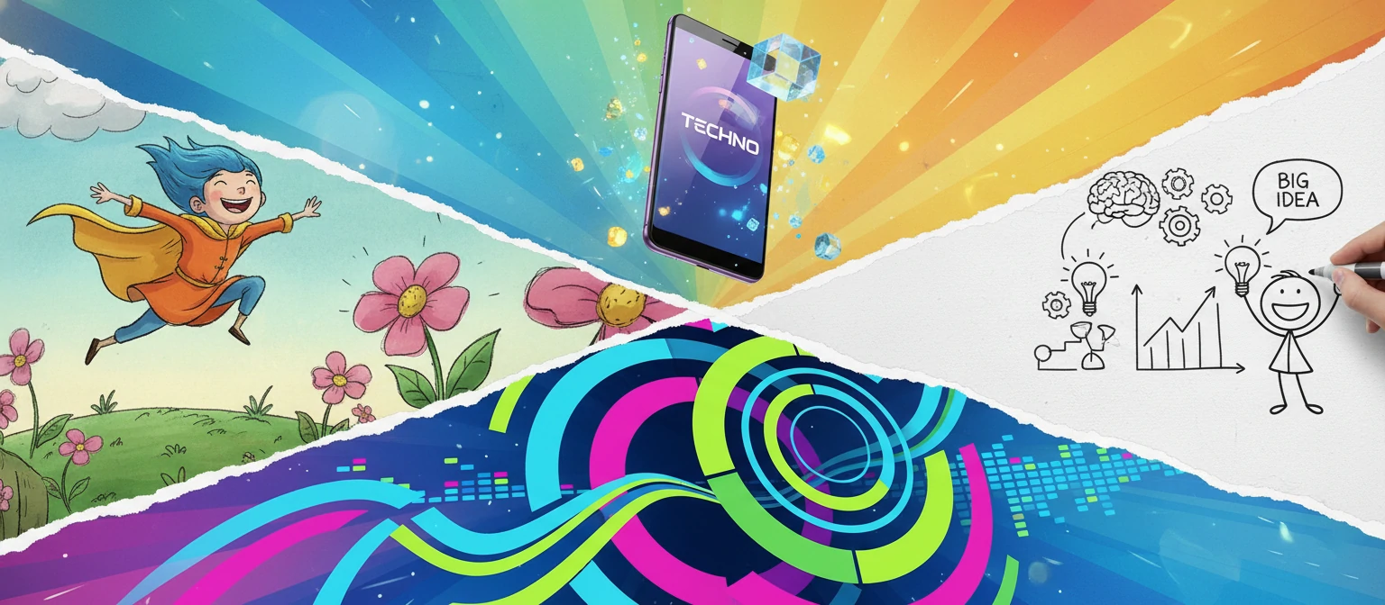 Colorful collage showing various animation styles