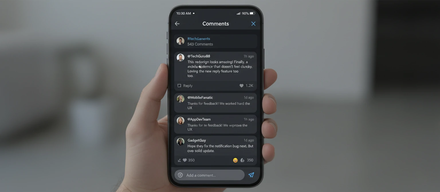 Comment section optimized for mobile devices