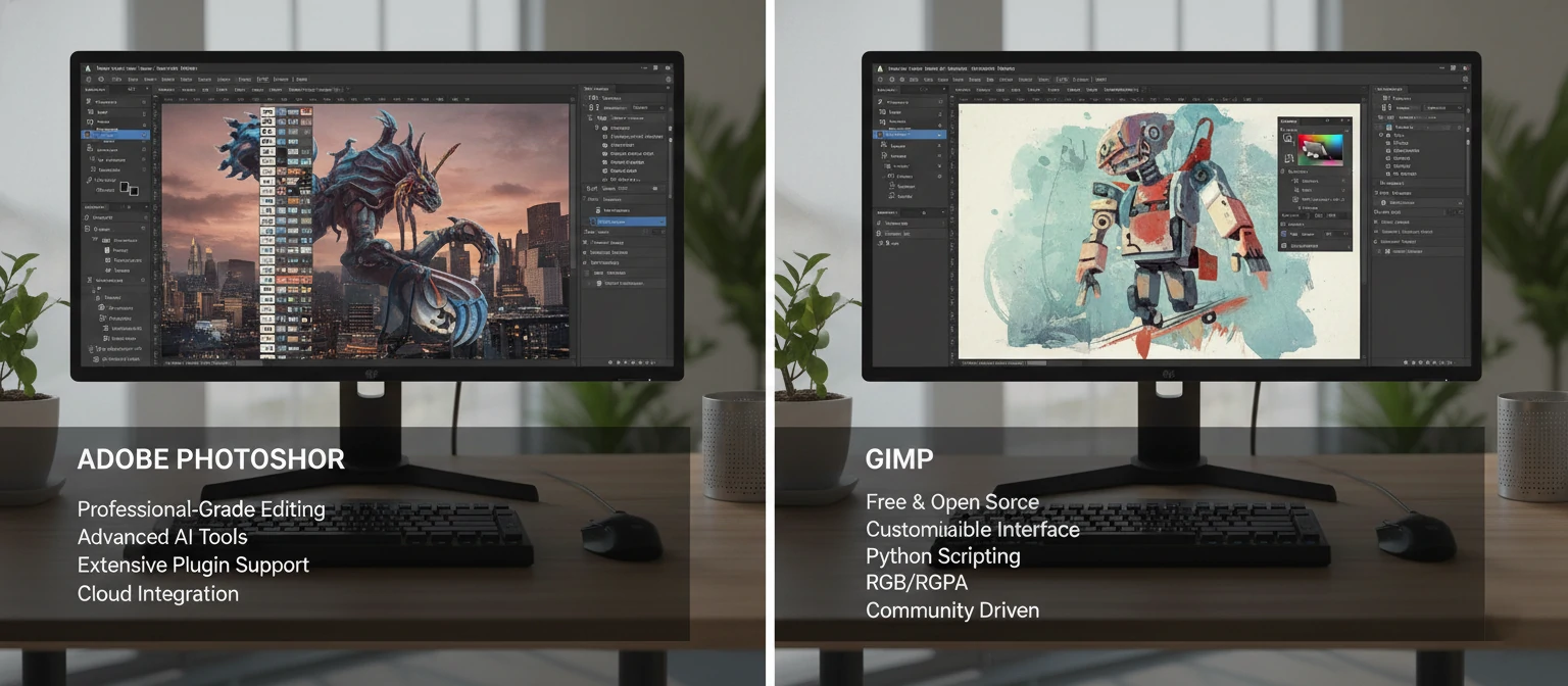 Comparison chart of Photoshop vs GIMP