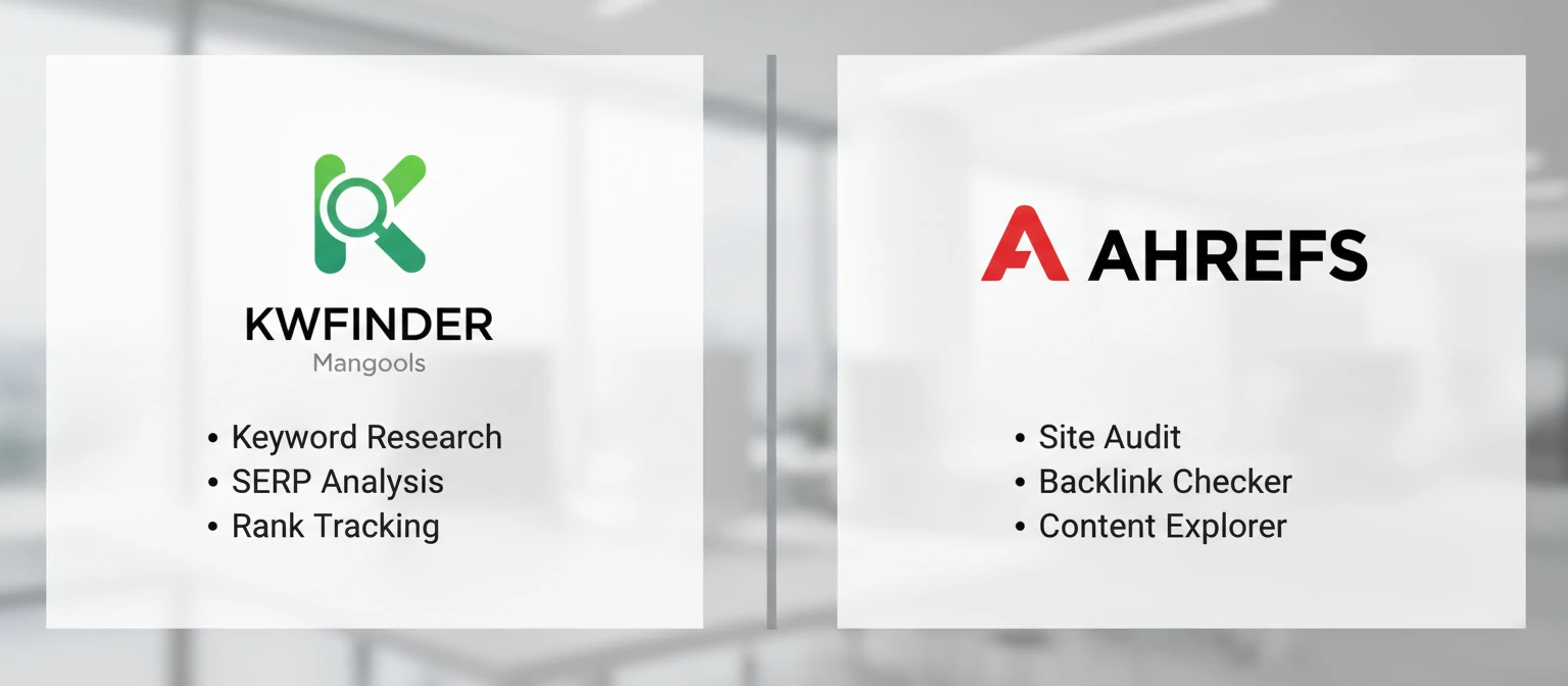 Comparison chart showing KWFinder and Ahrefs logos side by side