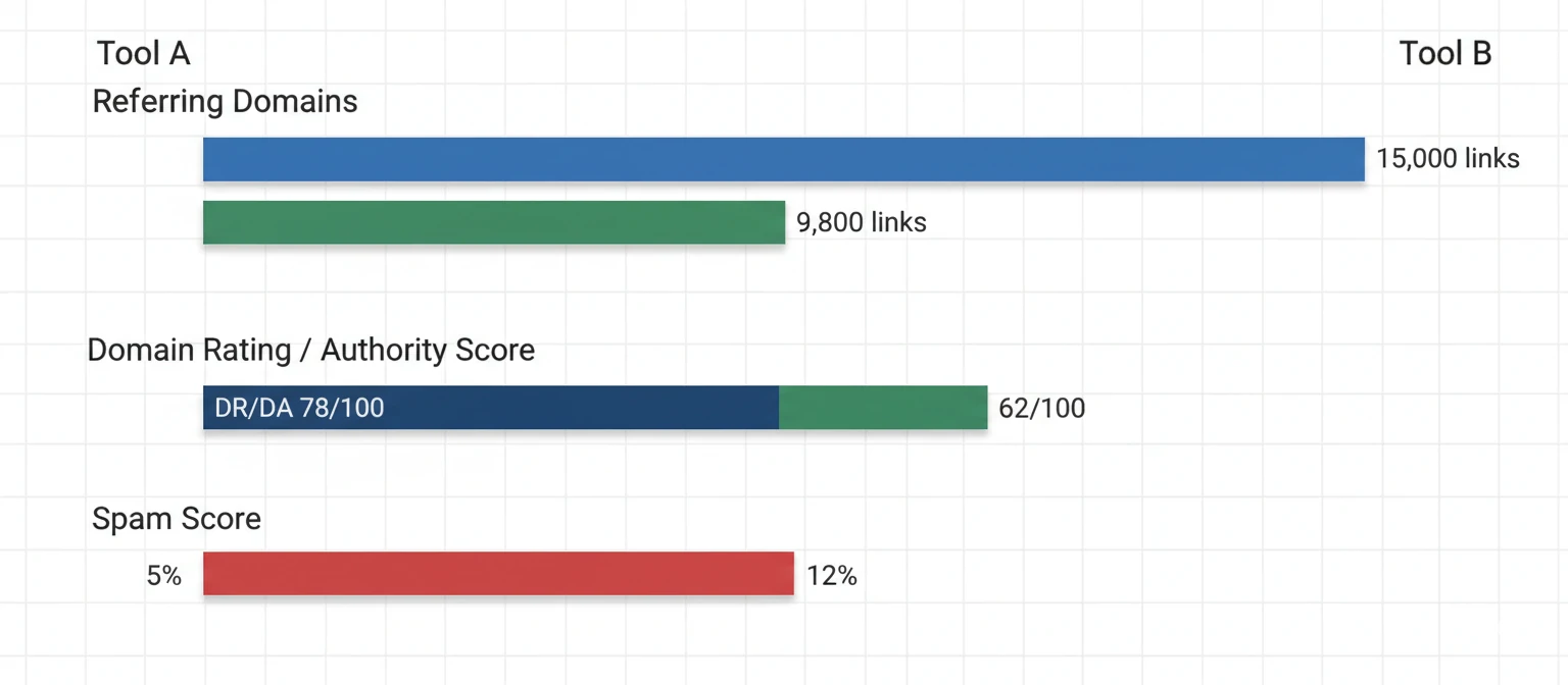 Comparison chart showing backlink metrics from both tools