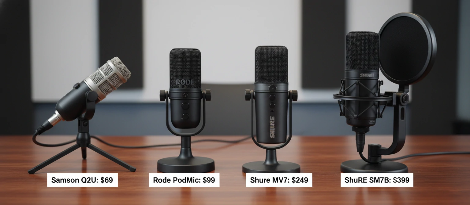Comparison image showing popular podcast microphones side by side