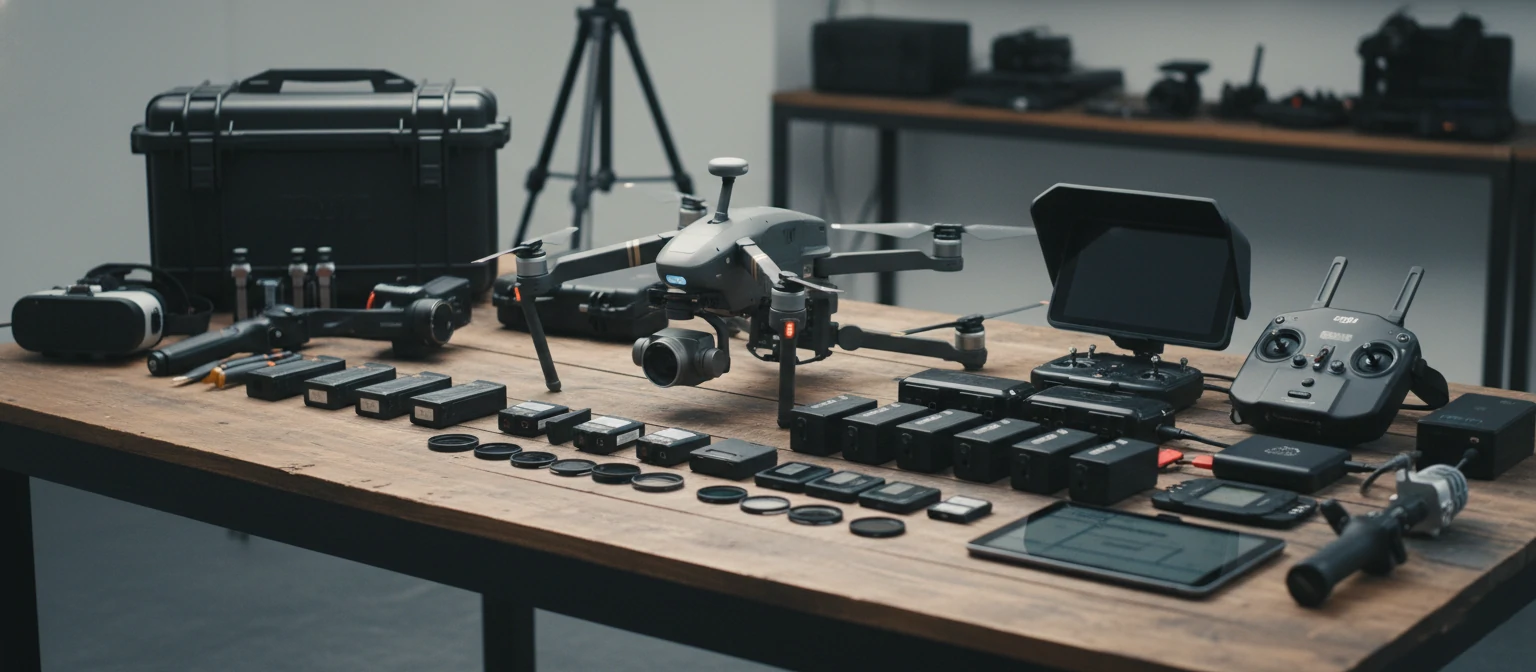 Complete drone video production equipment setup