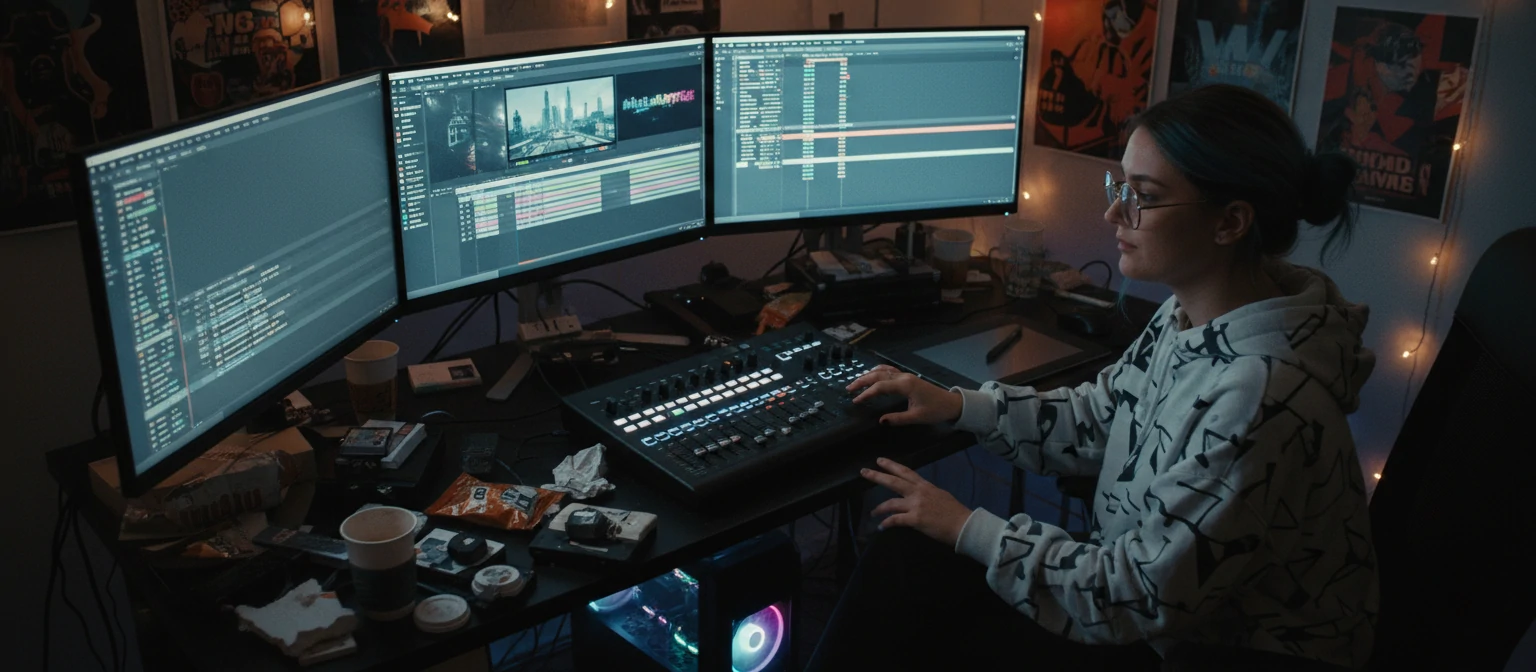 Creative video editor at work