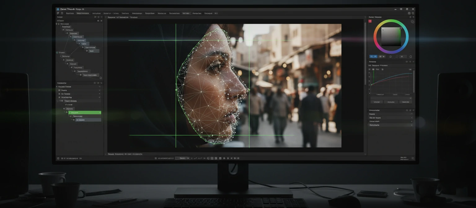 DaVinci Resolve 19 Color page showing the new IntelliTrack AI tracking