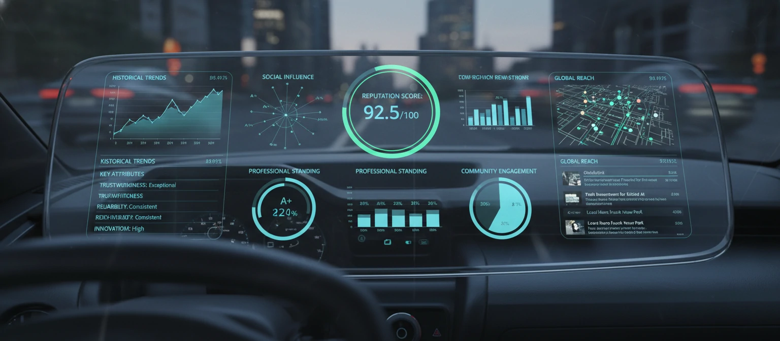 Dashboard with various reputation metrics and charts