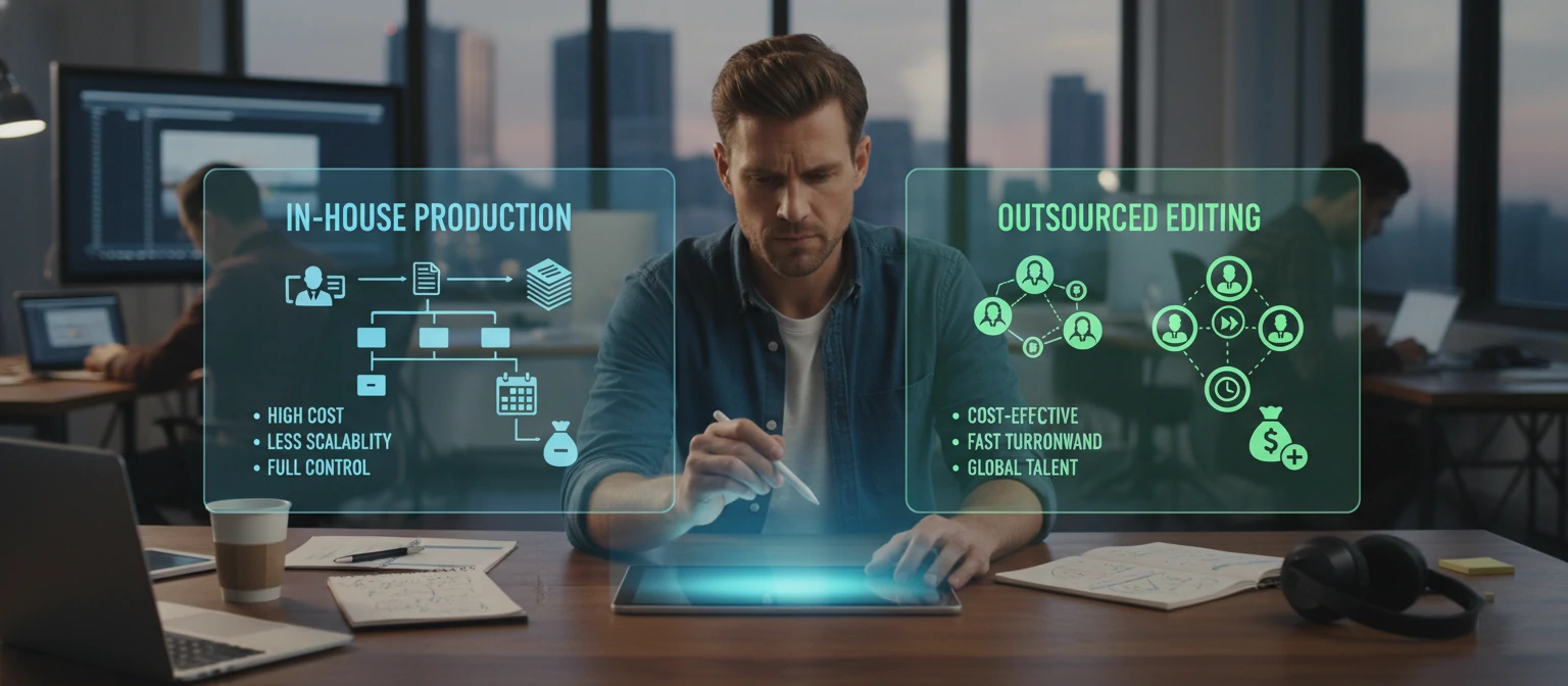 Decision making for outsourcing video editing