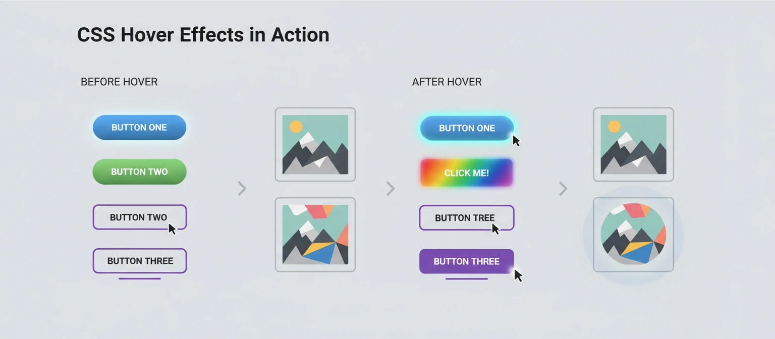Demonstration of CSS hover effects on buttons and images