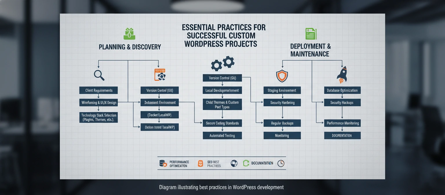 Diagram illustrating best practices in WordPress development