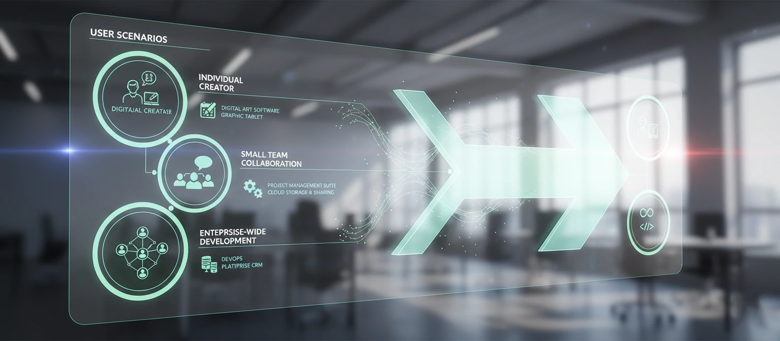 Diagram showing different user scenarios and recommended tools