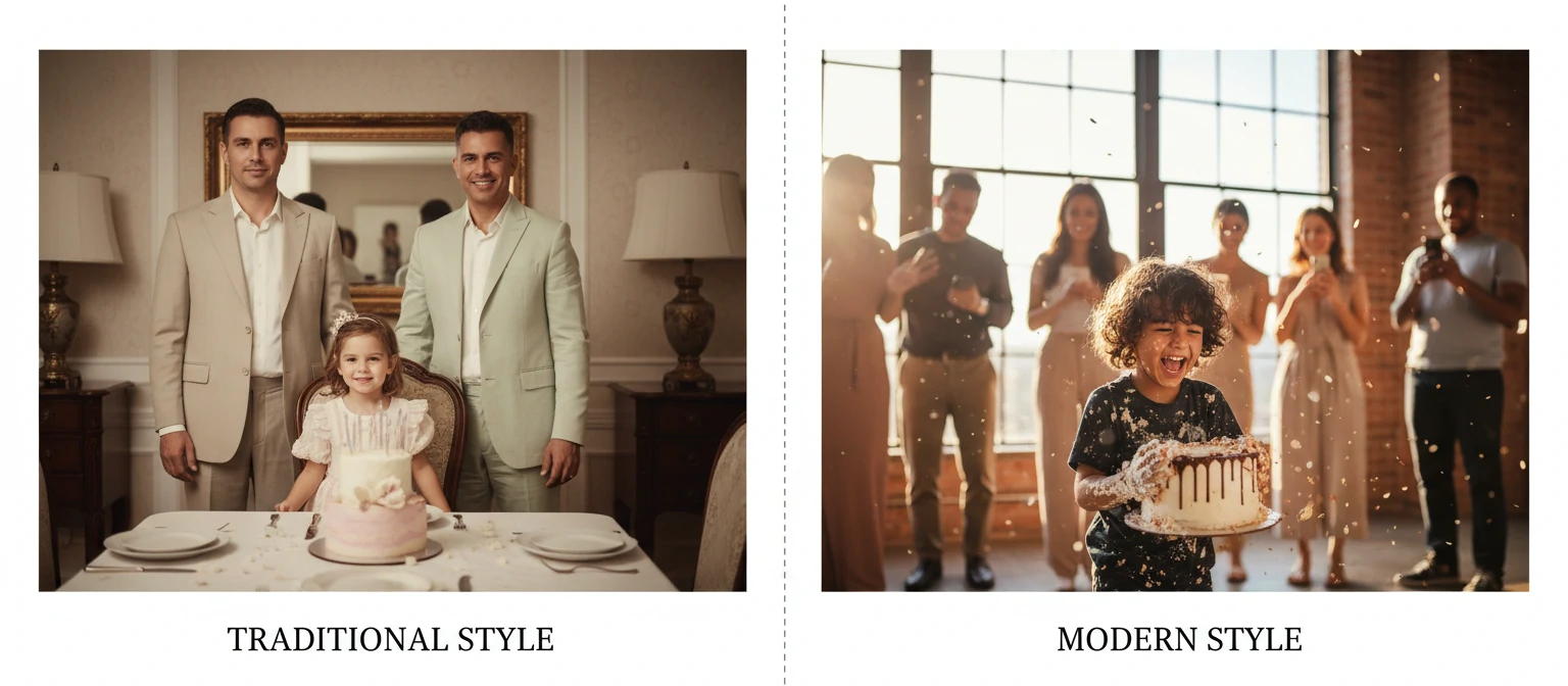Different birthday photography styles