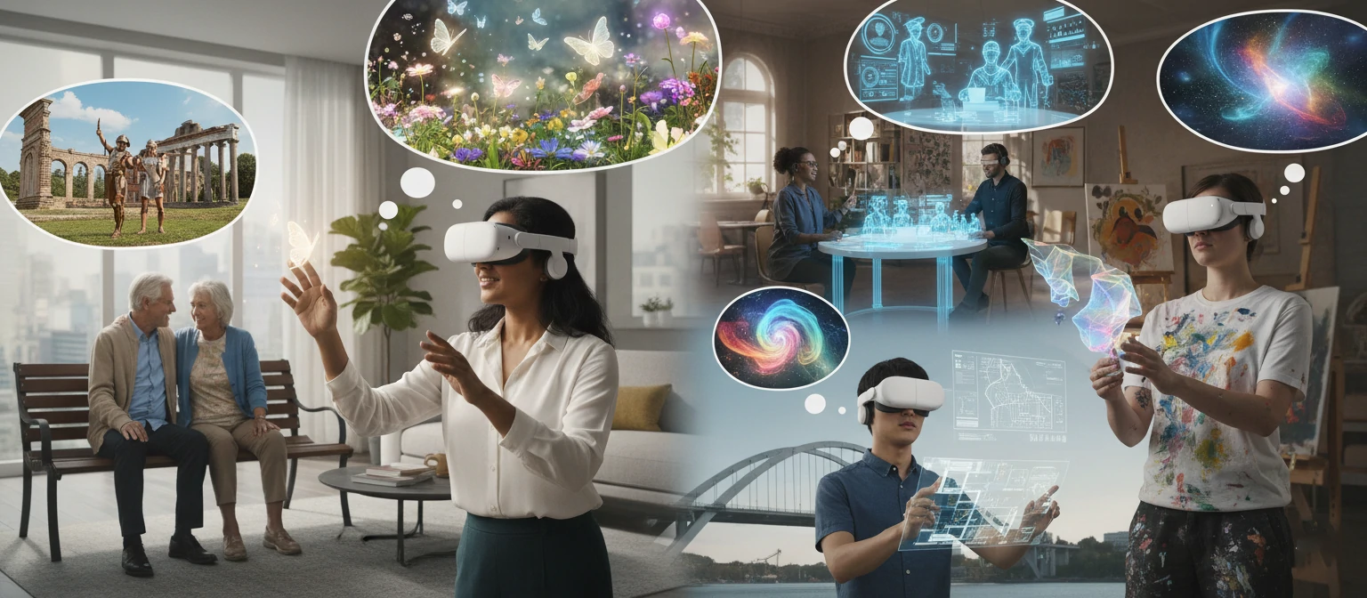 Diverse group of people using Vision Pro in different settings