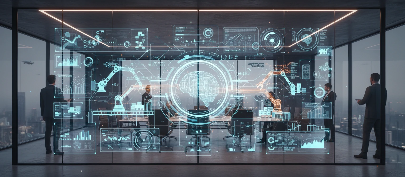 Futuristic depiction of AI and automation in business processes