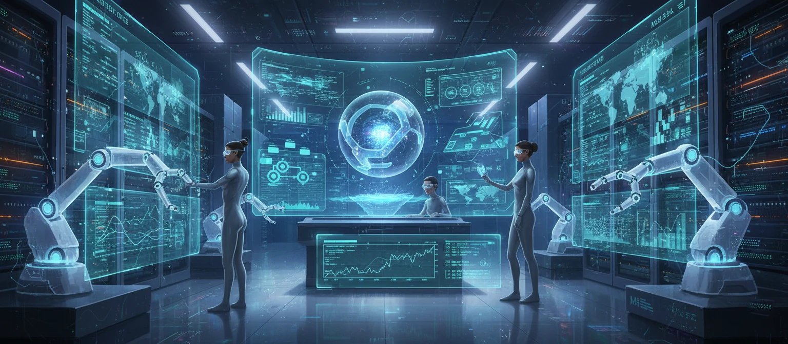 Futuristic illustration of AI in back office services
