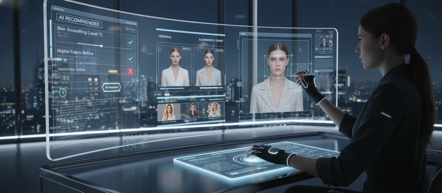 Futuristic visualization showing AI interface with automated retouching