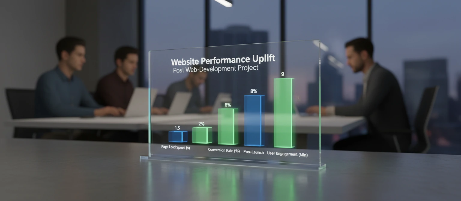 Graph showing before and after metrics from a web development project