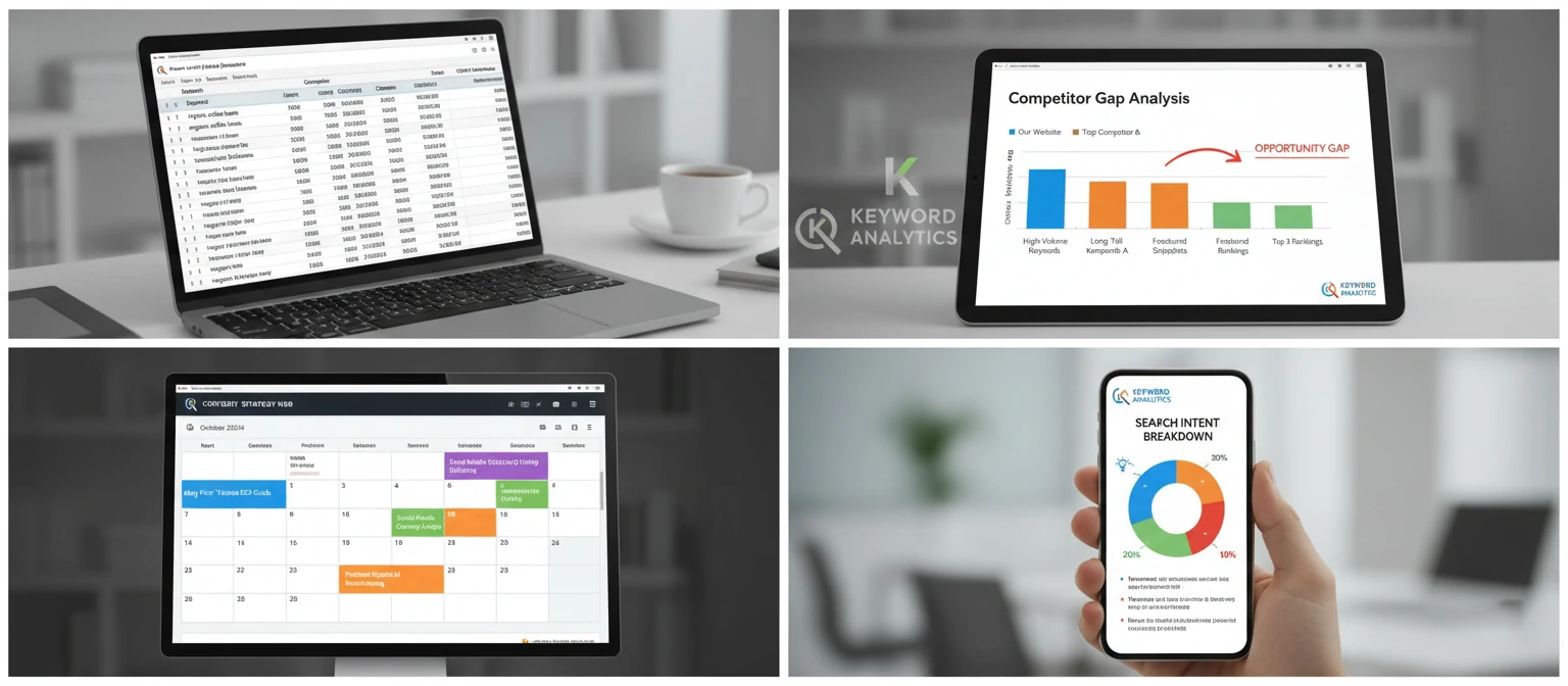 Grid showing sample deliverables from a keywords company