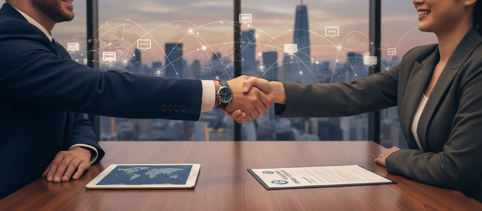 Handshake between business partners symbolizing successful outsourcing relationship