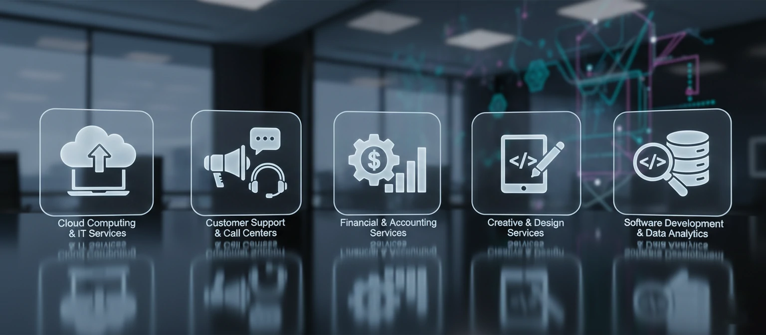 Icons representing different outsourcing services