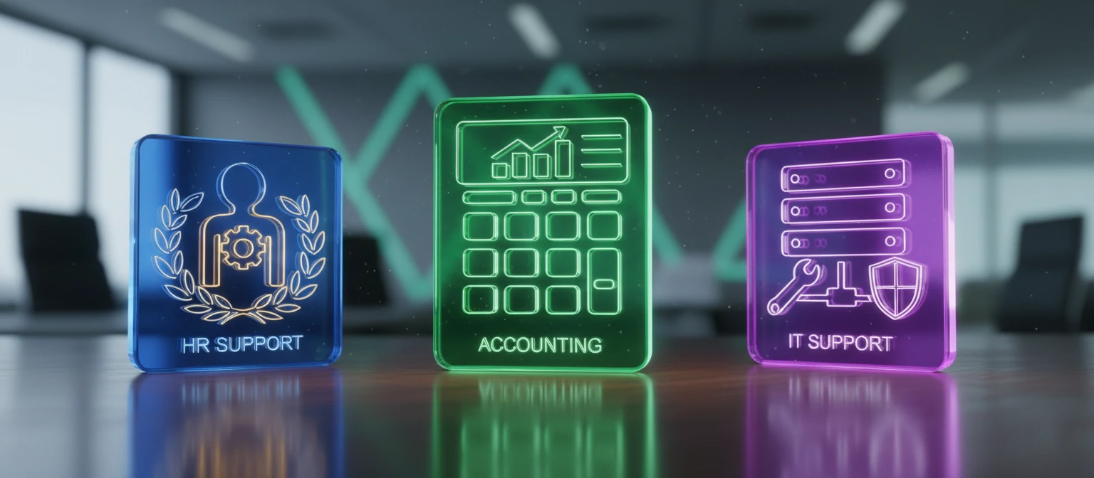 Icons representing different types of back office services like accounting