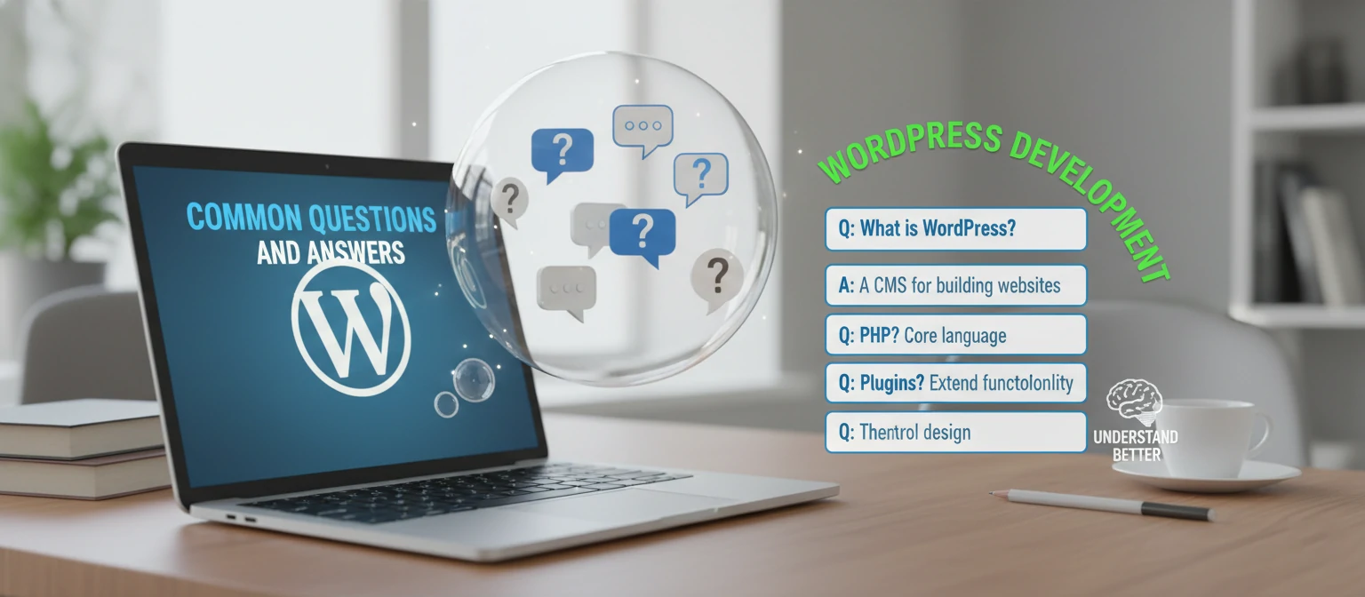 Illustration of frequently asked questions about WordPress