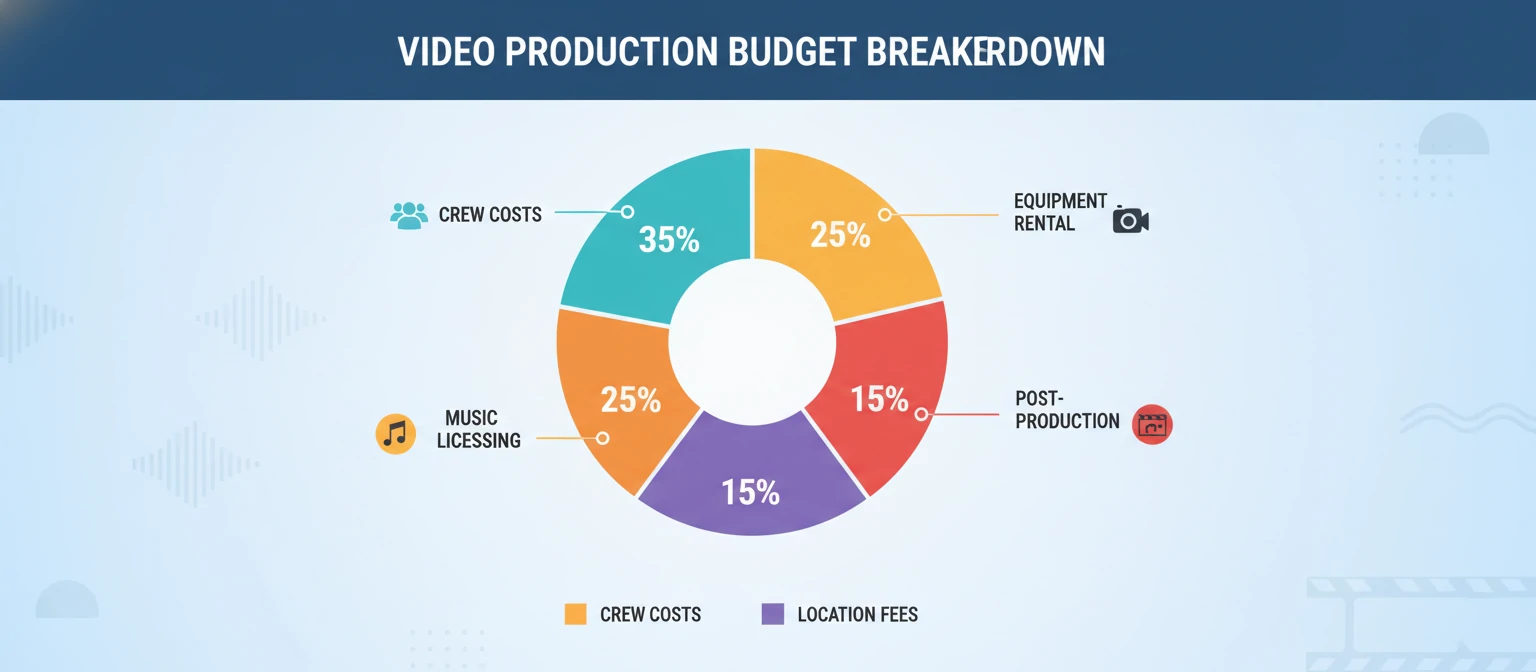 Infographic showing a video production budget breakdown with pie chart