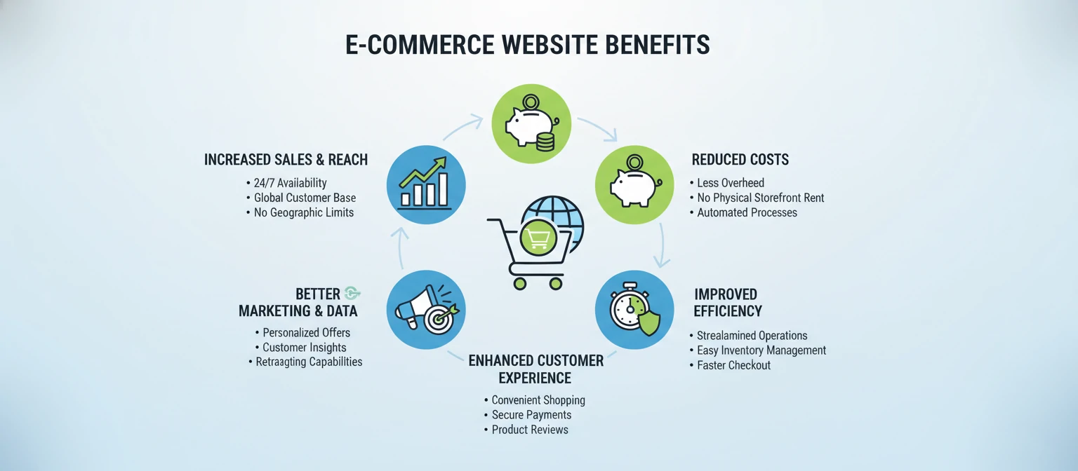 Infographic showing benefits of ecommerce websites