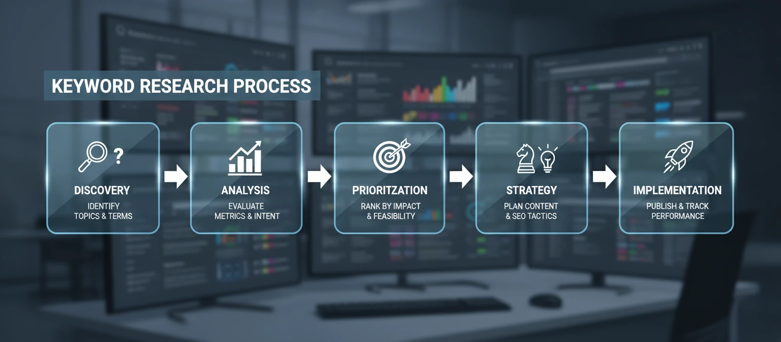 Infographic showing the keyword research process flow