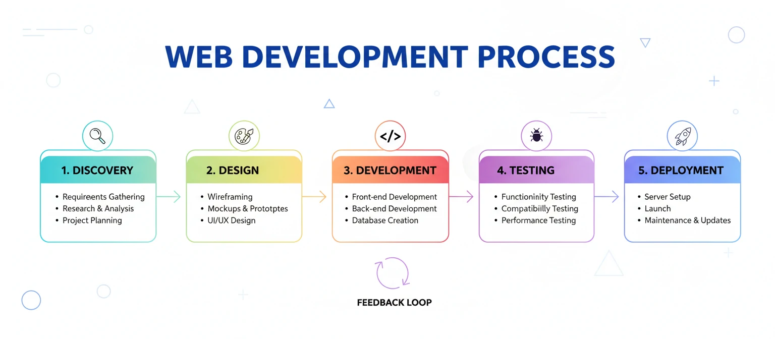 Infographic showing the web development process from planning to launch