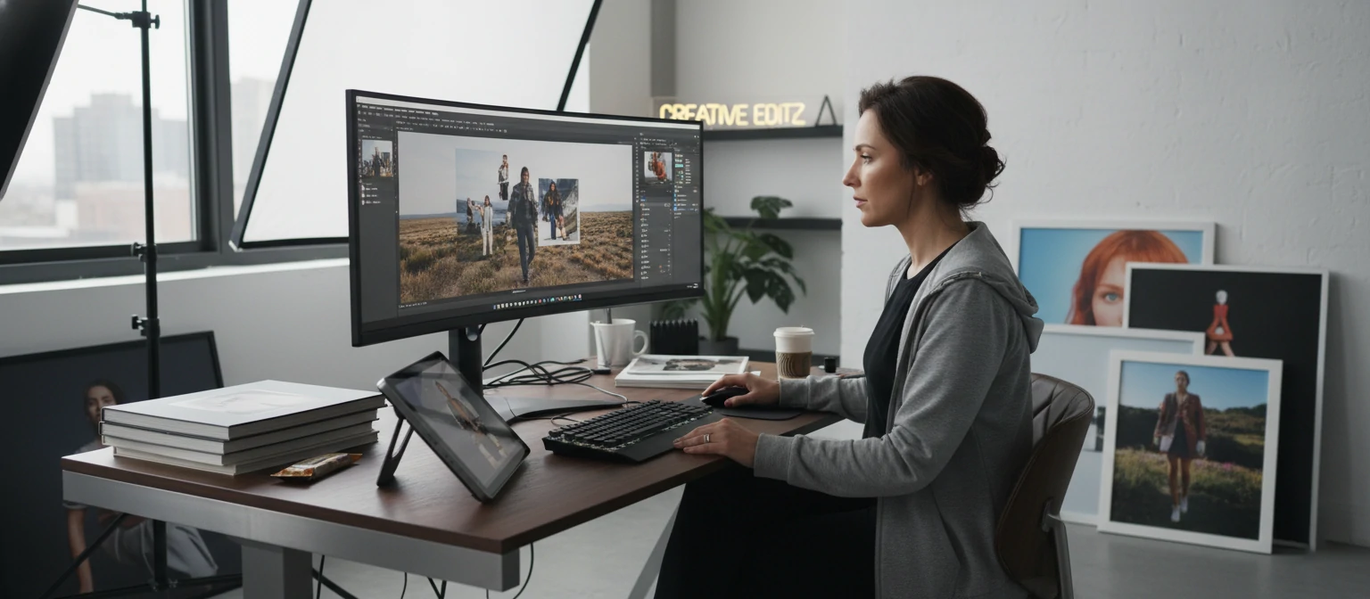 Local Photoshop expert at work in a modern studio