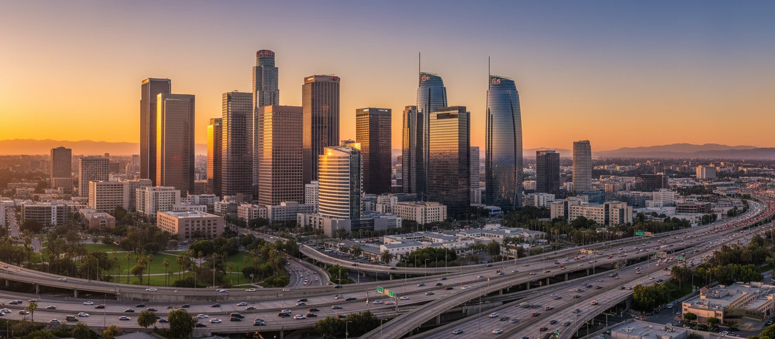 Los Angeles skyline representing the vibrant web design and tech industry