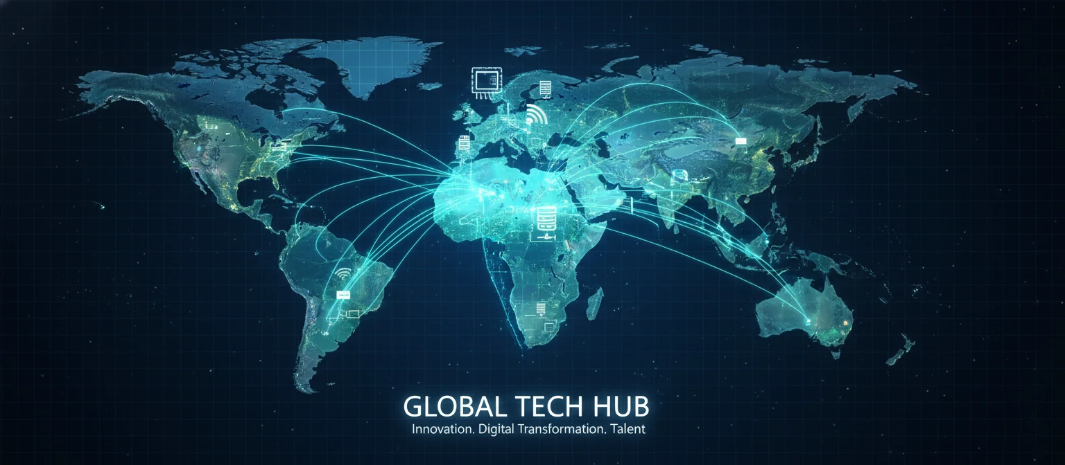 Map highlighting India as a tech hub