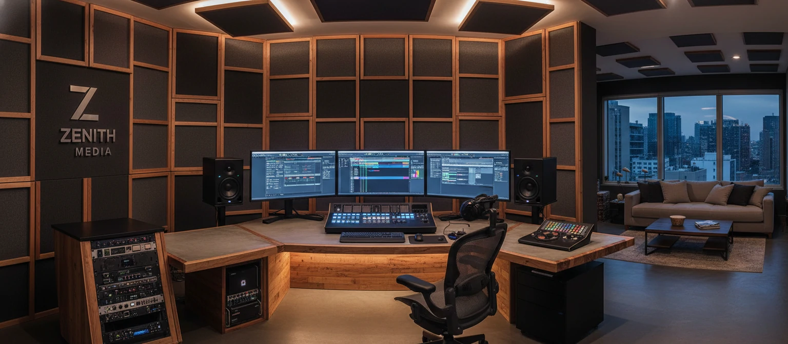 Modern editing studio with professional equipment