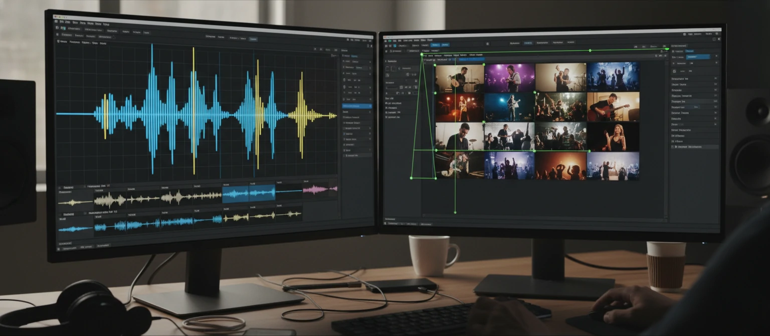 Music video editing on computer screen