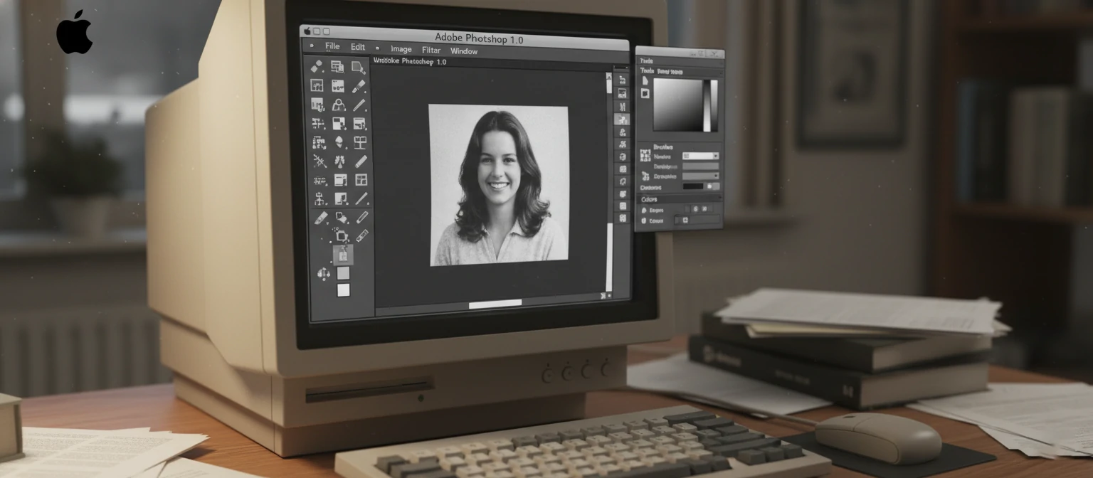 Photoshop 1.0 interface on a vintage Mac