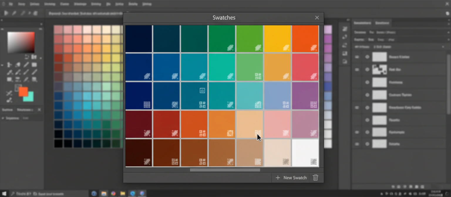 Photoshop Swatches panel showing saved custom colors