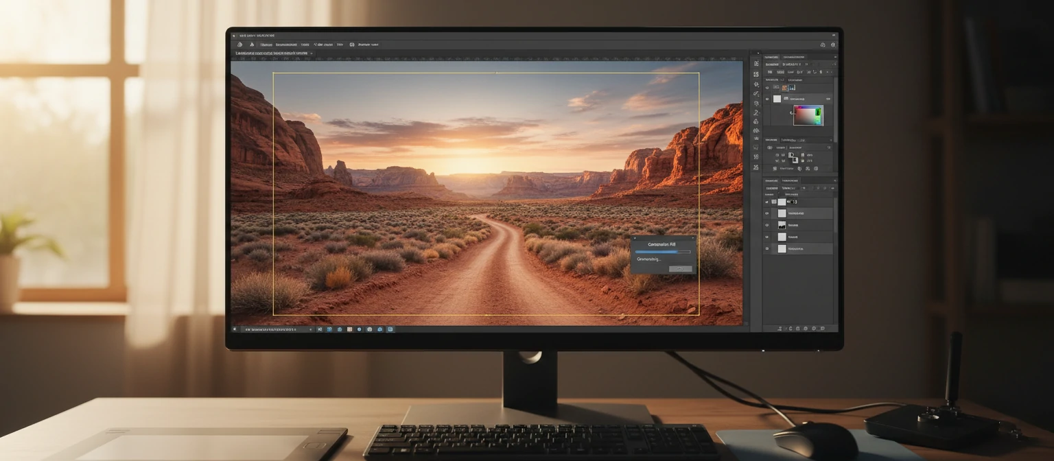 Photoshop interface showing Generative Fill in action