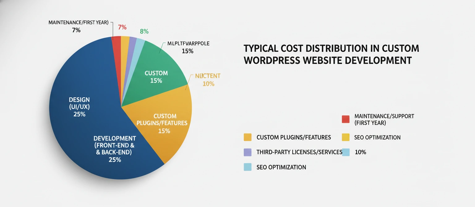 Pie chart showing typical cost distribution in custom wordpress website development